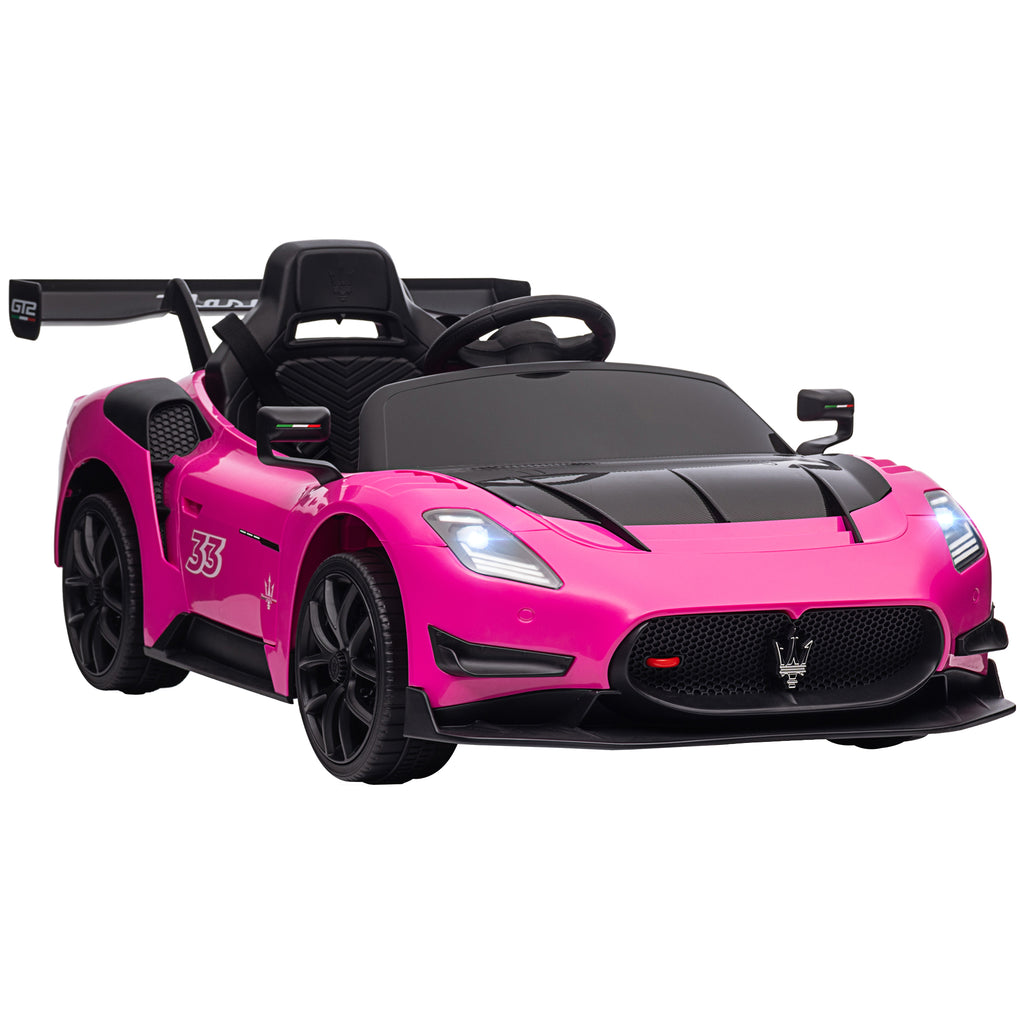 AIYAPLAY Kinder Elektroauto ab +3 Jahren Maserati GT2 mit Fernbedienung LED-Scheinwerfer Hupe Musik Hilfsräder Rosa