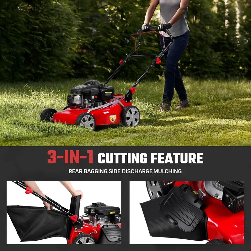 18-Inch 3-in-1 Self-Propelled Gas Lawn Mower – 131cc Engine, 50L Grass Catcher, Heavy-Duty Yard Maintenance