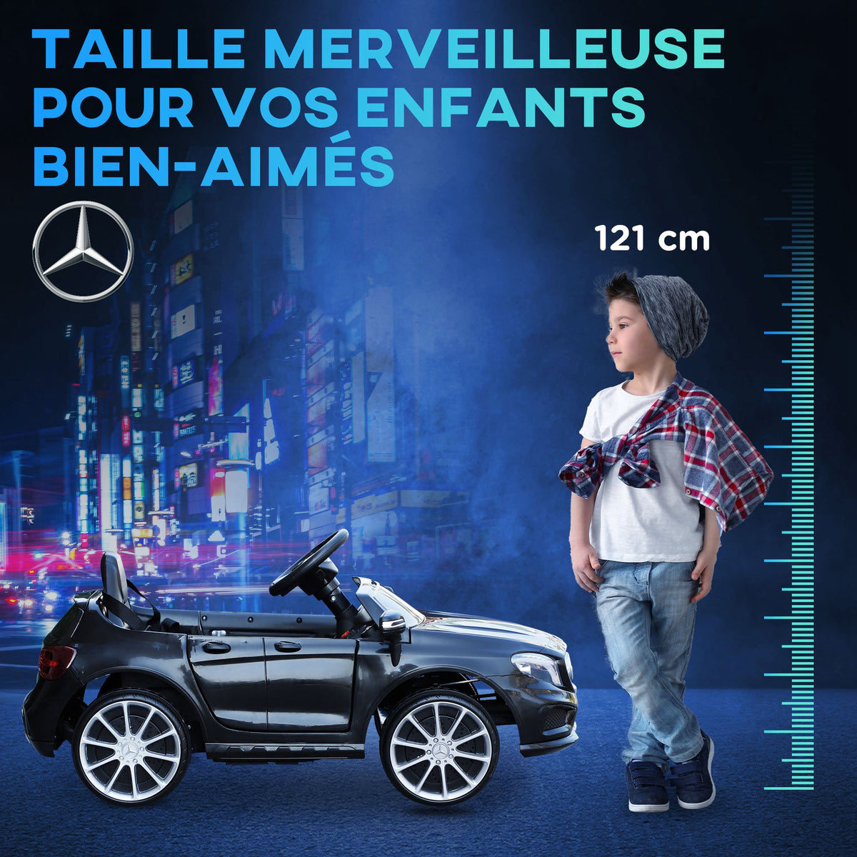 HOMCOM Elektroauto für Kinder unter Lizenz Mercedes Benz GLA AMG mit Fernbedienung MP3 USB Lichter und Sounds Schwarz