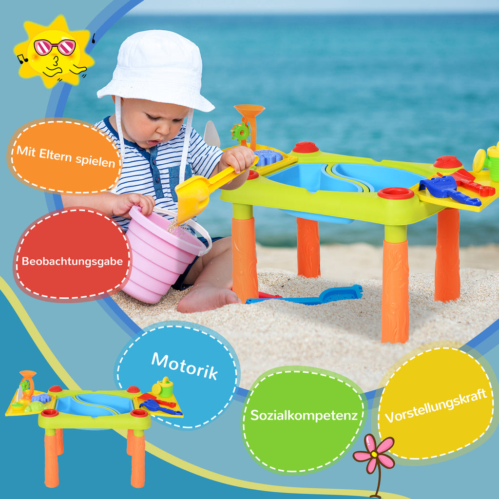 AIYPLAY Sand Wasserspieltisch, Sand- und Wassertisch Outdoor Strandspielzeug mit 16-tlg. Zubehör Sommerspielzeug für 3+ Jahre Kinder