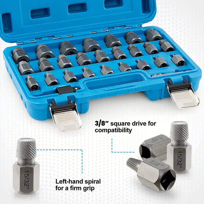 27-Piece Broken Screw Extractor Kit – High-Carbon Steel Removal Tools