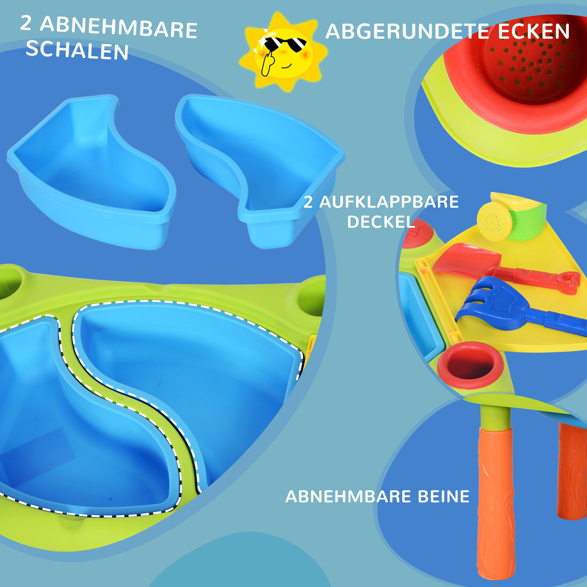 AIYPLAY Sand Wasserspieltisch, Sand- und Wassertisch Outdoor Strandspielzeug mit 16-tlg. Zubehör Sommerspielzeug für 3+ Jahre Kinder