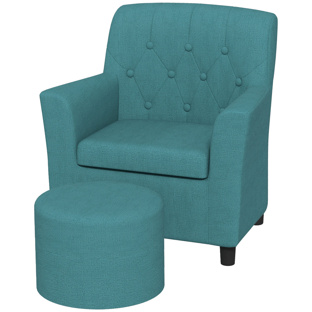 AIYAPLAY Kindersessel mit Hocker, Rückenlehne Diamantmuster, weiche Sitzfläche, Holzrahmen, Blau