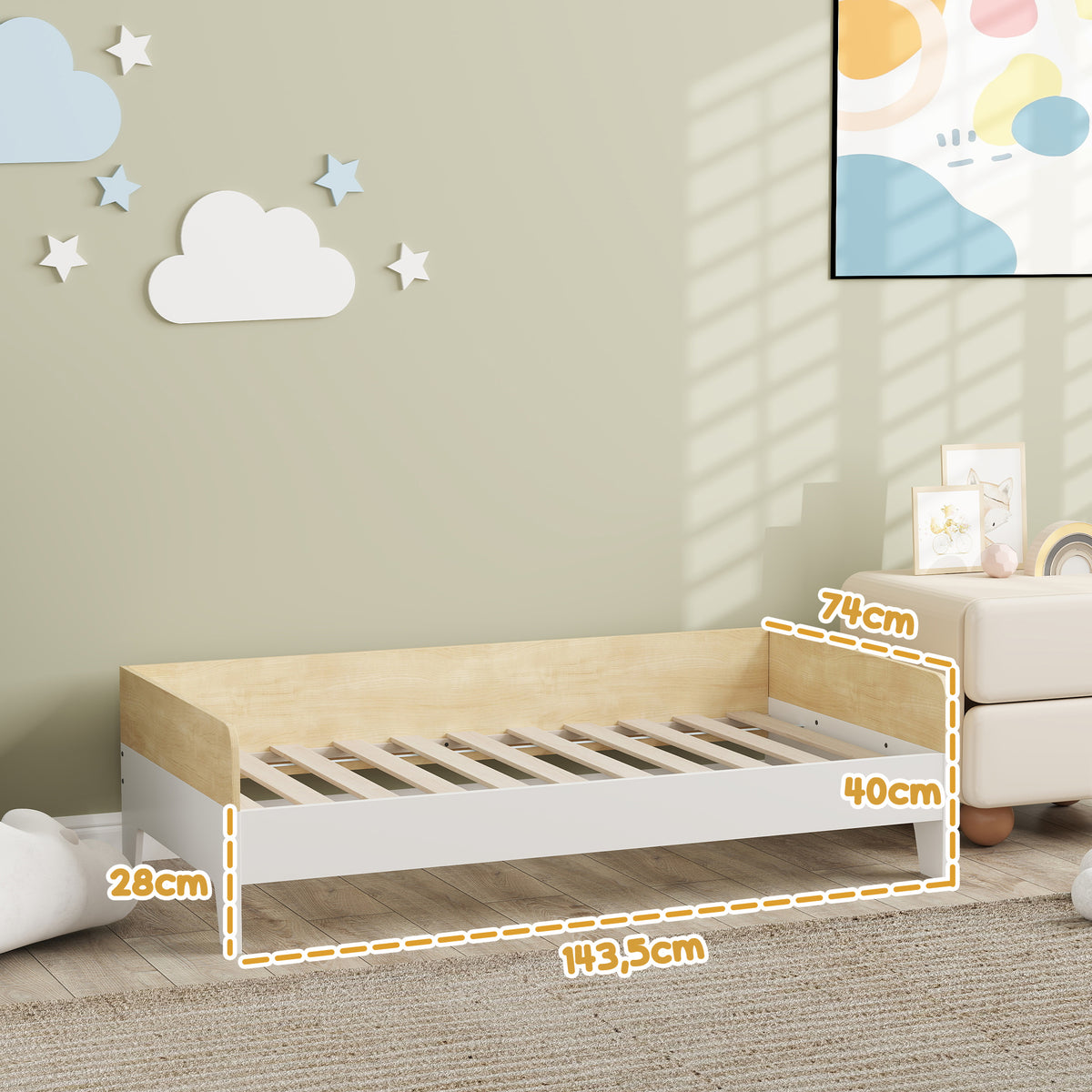 AIYAPLAY Kinderbett Bett mit Lattenrost mit hohen Seitenteilen niedriges Design aus Holz 143,5 x 74 x 40 cm Weiß