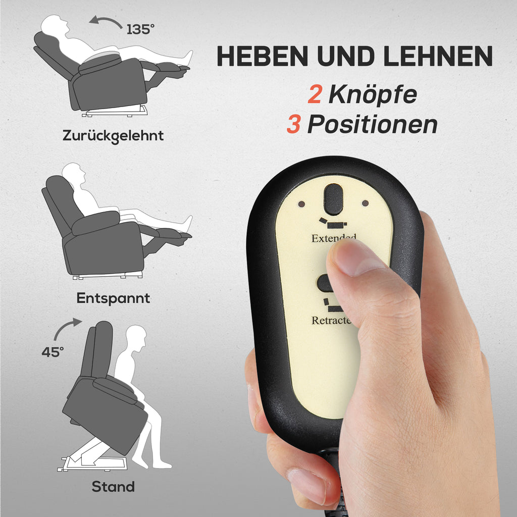 HOMCOM Fernsehsessel mit Aufstehhilfe, Wärme- und Massagefunktion, Fernbedienung und Seitentasche, Dunkelgrau