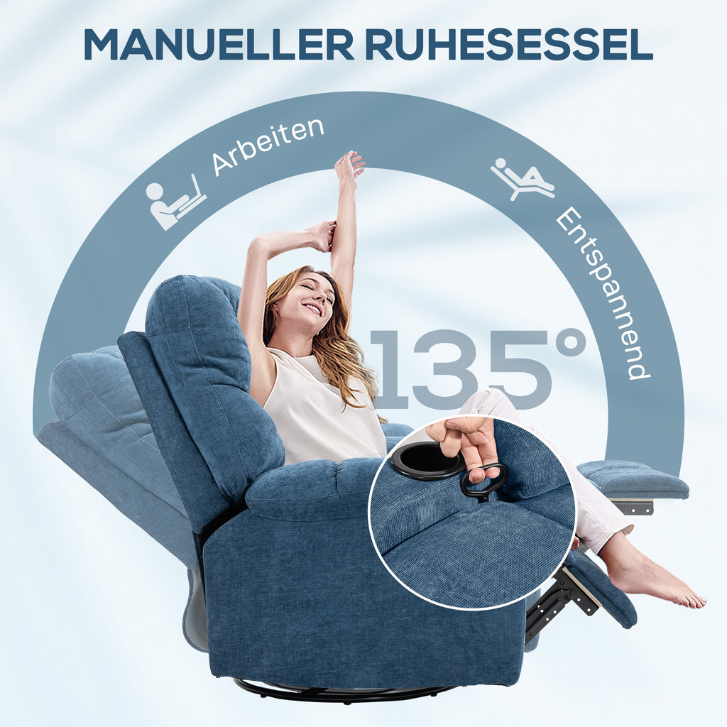 HOMCOM Relaxsessel mit Fußstütze, Liegesessel, drehbar, bis 150 kg, Stahlrahmen, 88x96x108cm, Dunkelblau