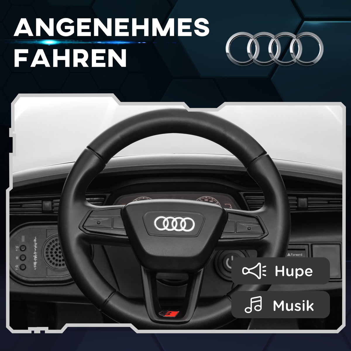 AIYAPLAY Elektro-Kinderauto, 12V Audi Q8, 3-5 km/h, Fernsteuerung, Scheinwerfer, Musik, Weiß