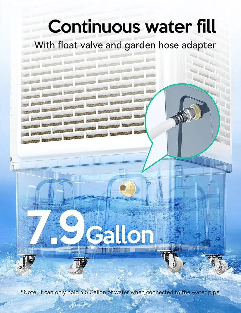 2100 CFM Evaporative Air Cooler – 120° Oscillating Swamp Cooler with Remote, 24-Hour Timer & 3 Fan Speeds (8-Gallon Tank)