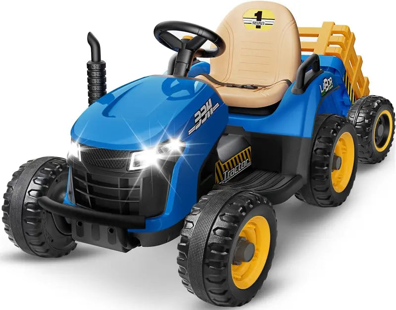 24V Ride-On Tractor for Kids – Tilting Detachable Trailer, Dual 65W Motors, Bluetooth, Remote Control & Music Features